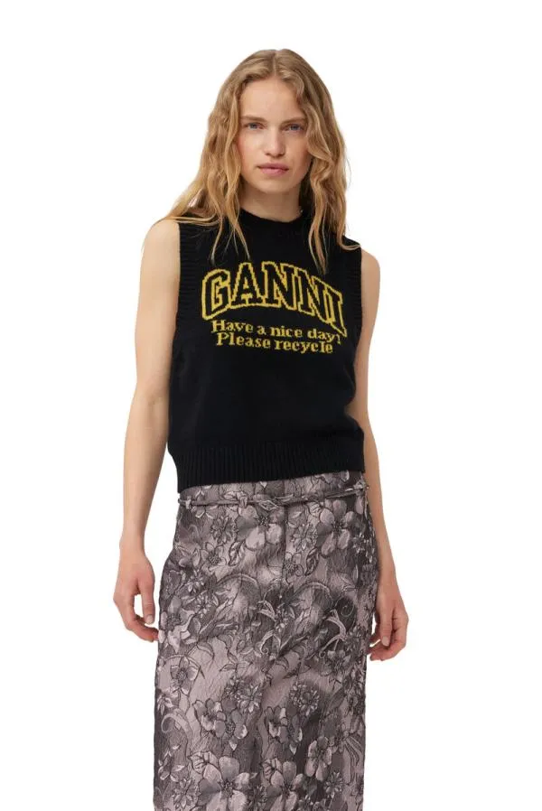 Clothing GANNI Knitwear Black Graphic ONeck Vest Black
