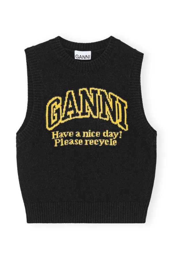 Clothing GANNI Knitwear Black Graphic ONeck Vest Black Clothing GANNI Knitwear Black Graphic ONeck Vest Black
