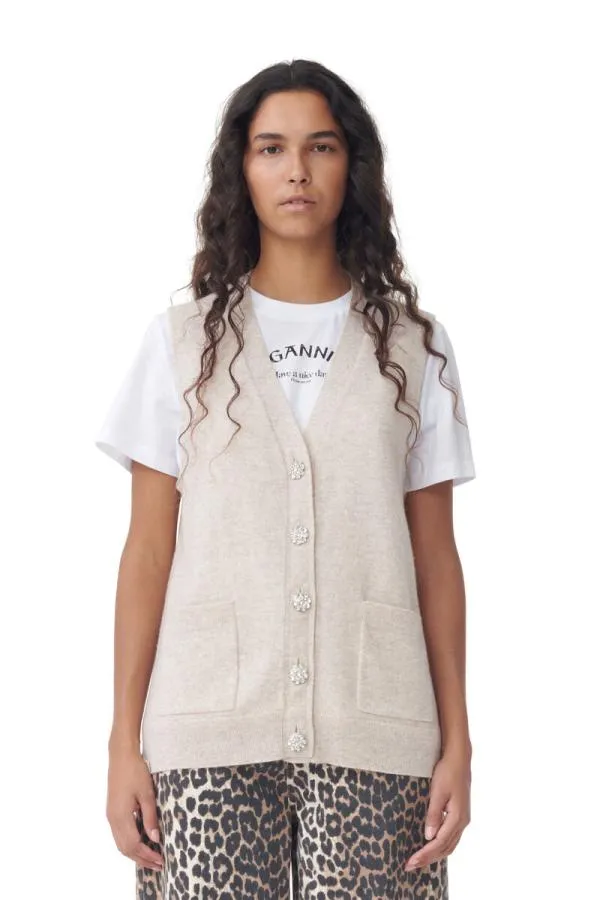 Clothing GANNI Knitwear Cashmere Mix Button Vest Oyster Gray