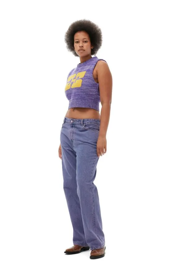 Clothing GANNI Knitwear Graphic Cropped Vest Purple Wine