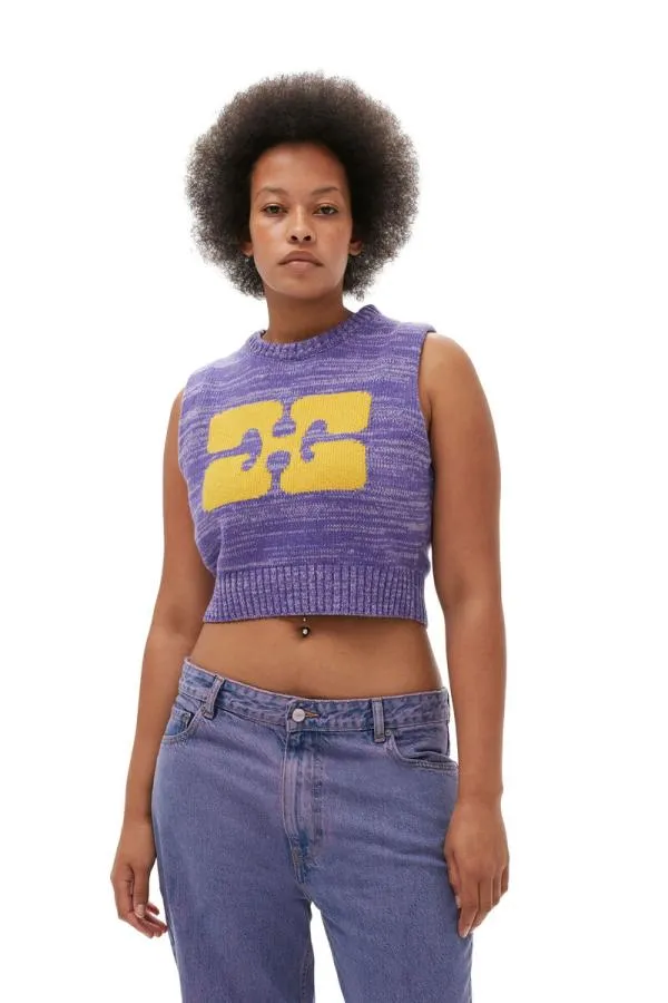 Clothing GANNI Knitwear Graphic Cropped Vest Purple Wine Clothing GANNI Knitwear Graphic Cropped Vest Purple Wine