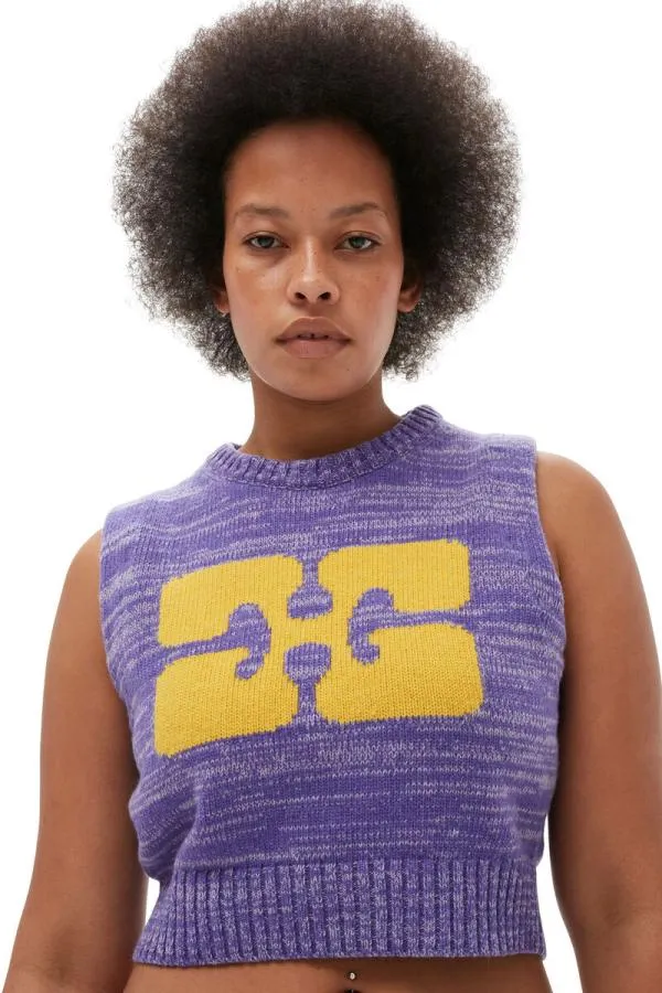 Clothing GANNI Knitwear Graphic Cropped Vest Purple Wine Clothing GANNI Knitwear Graphic Cropped Vest Purple Wine