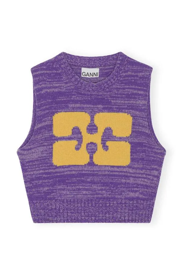 Clothing GANNI Knitwear Graphic Cropped Vest Purple Wine Clothing GANNI Knitwear Graphic Cropped Vest Purple Wine