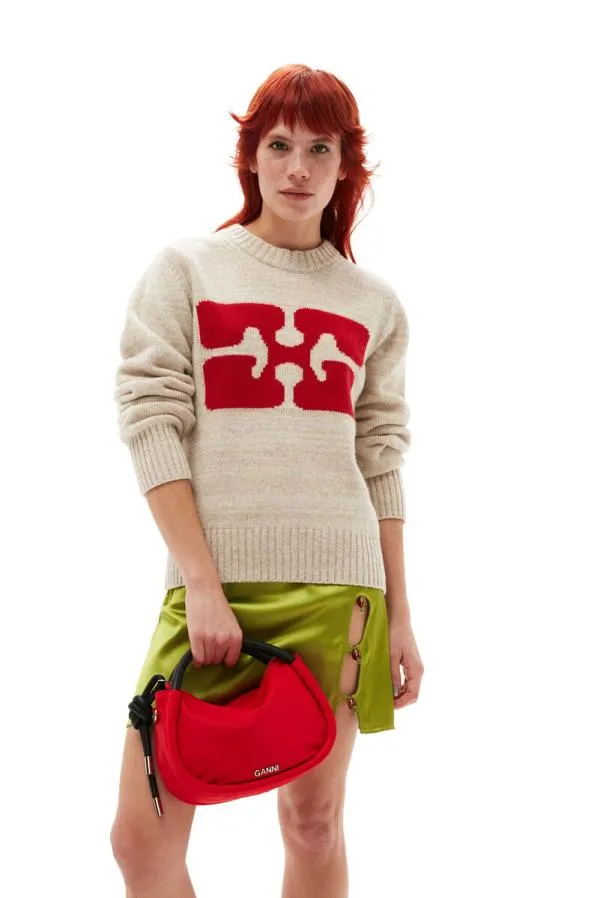 Clothing GANNI Knitwear Graphic Oneck Pullover Pale Khaki