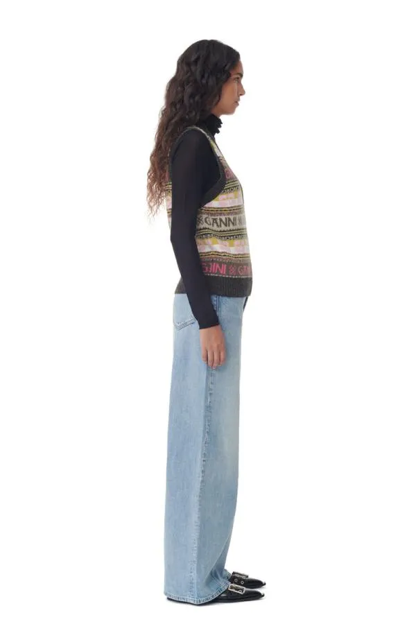 Clothing GANNI Knitwear Green Logo Wool Mix Vest Kalamata
