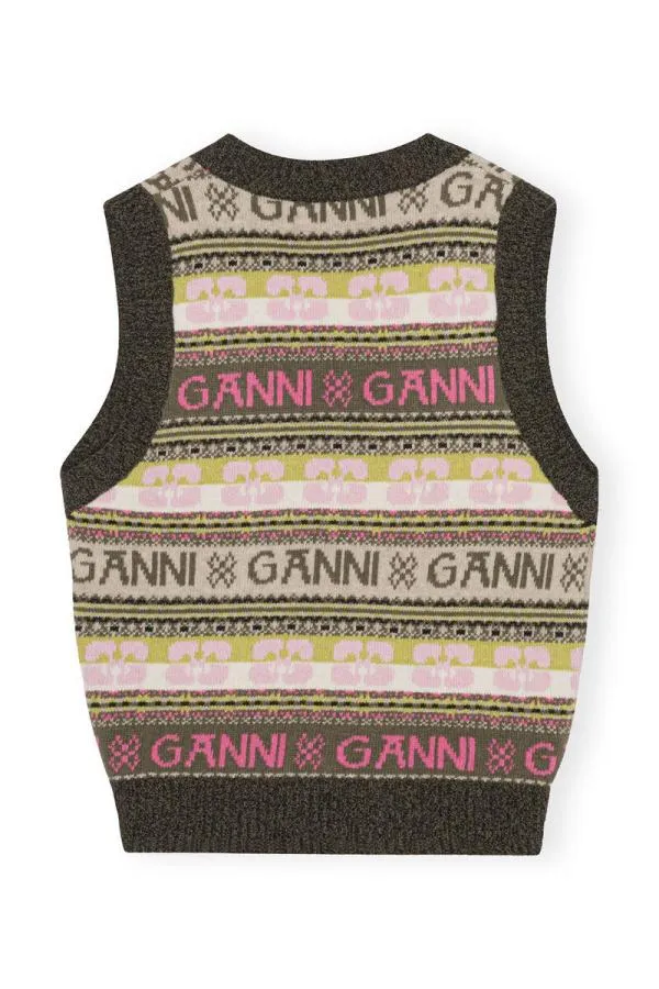 Clothing GANNI Knitwear Green Logo Wool Mix Vest Kalamata