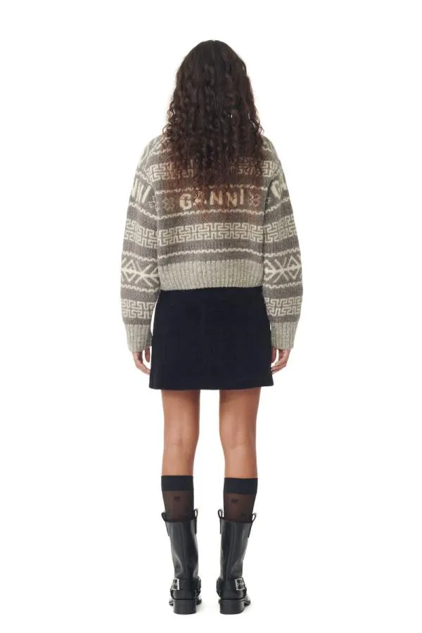 Clothing GANNI Knitwear Grey Lambswool Cropped Oneck Pullover Timber Wolf
