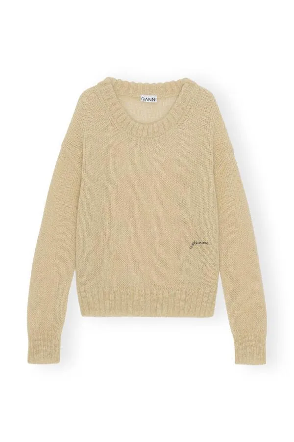 Clothing GANNI Knitwear Oneck Pullover Pale Khaki Clothing GANNI Knitwear Oneck Pullover Pale Khaki