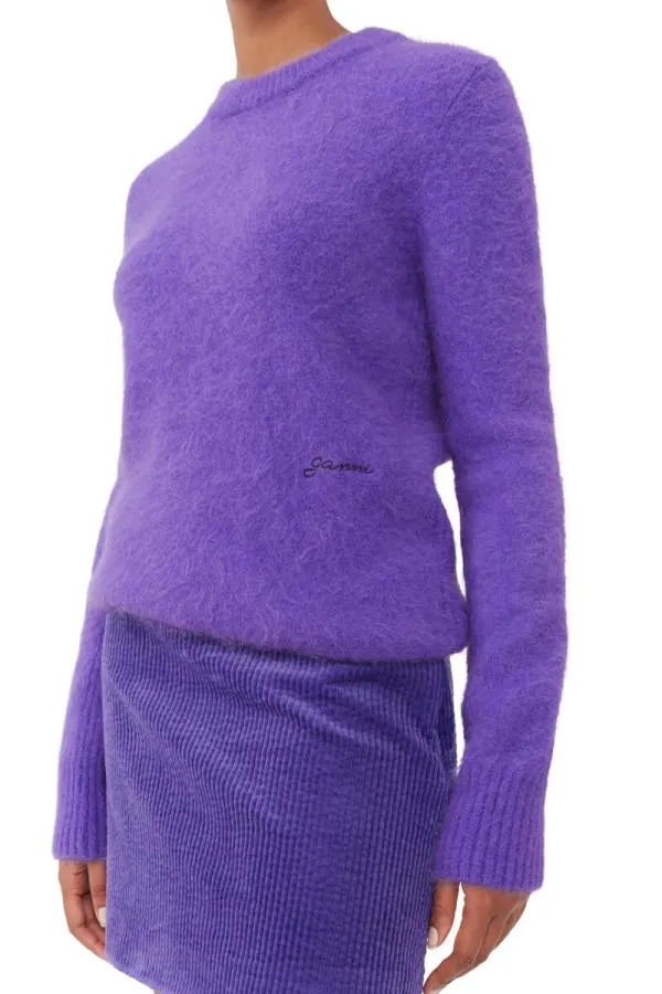 Clothing GANNI Knitwear Purple Brushed Alpaca ONeck Simply Purple