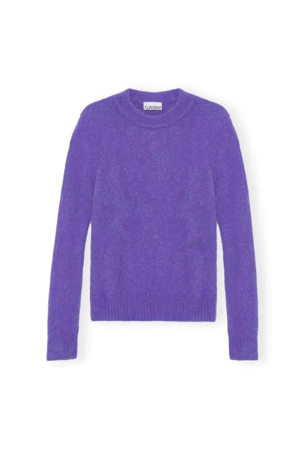 Clothing GANNI Knitwear Purple Brushed Alpaca ONeck Simply Purple