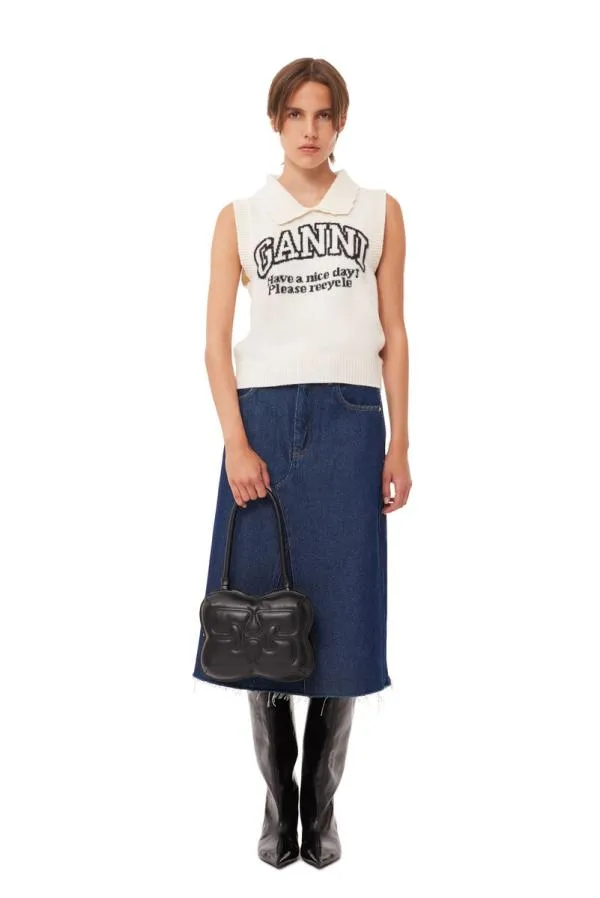 Clothing GANNI Knitwear Recut White Graphic Vest Egret