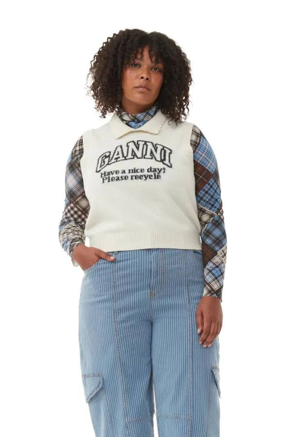 Clothing GANNI Knitwear Recut White Graphic Vest Egret