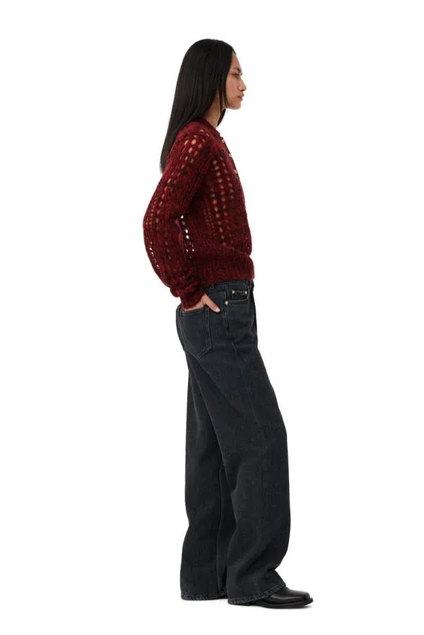 Clothing GANNI Knitwear Red Mohair Lace Polo Sweater Racing Red Clothing GANNI Knitwear Red Mohair Lace Polo Sweater Racing Red