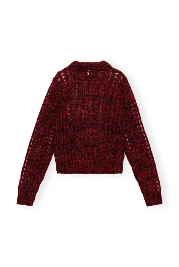 Clothing GANNI Knitwear Red Mohair Lace Polo Sweater Racing Red Clothing GANNI Knitwear Red Mohair Lace Polo Sweater Racing Red