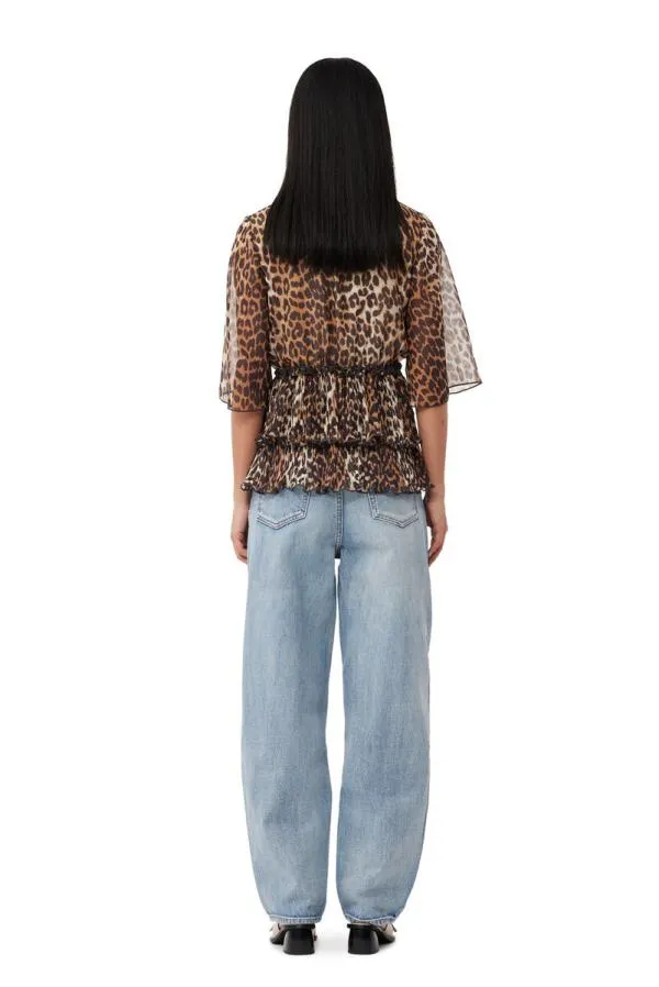Clothing GANNI Leopard Print Leopard Pleated Georgette Vneck Flounce Blouse Almond Milk Clothing GANNI Leopard Print Leopard Pleated Georgette Vneck Flounce Blouse Almond Milk
