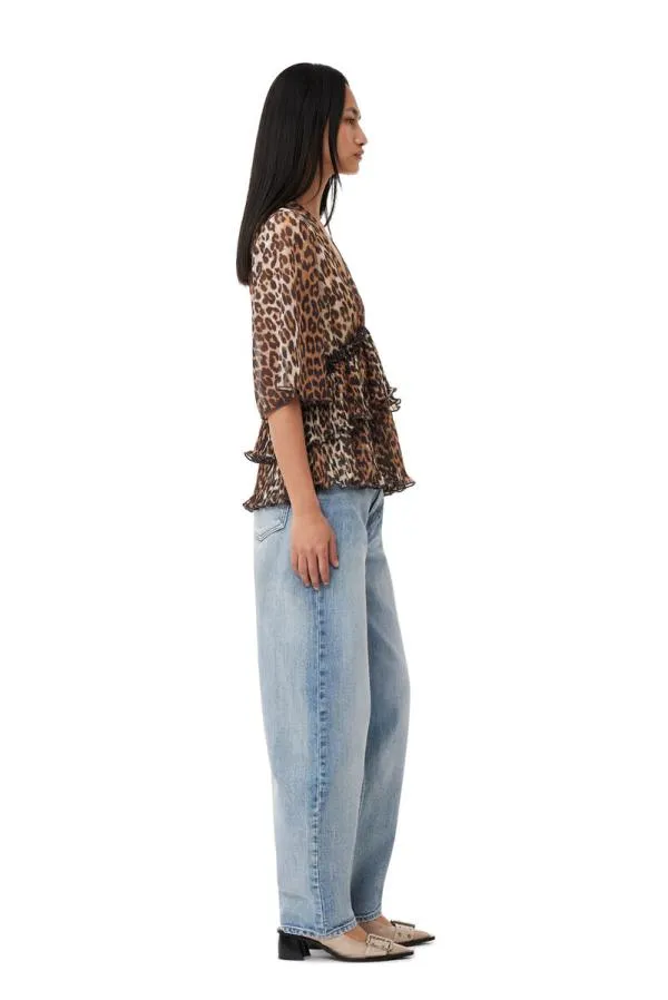 Clothing GANNI Leopard Print Leopard Pleated Georgette Vneck Flounce Blouse Almond Milk Clothing GANNI Leopard Print Leopard Pleated Georgette Vneck Flounce Blouse Almond Milk