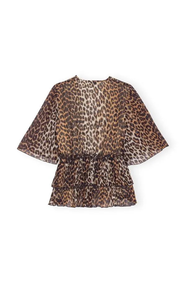 Clothing GANNI Leopard Print Leopard Pleated Georgette Vneck Flounce Blouse Almond Milk Clothing GANNI Leopard Print Leopard Pleated Georgette Vneck Flounce Blouse Almond Milk
