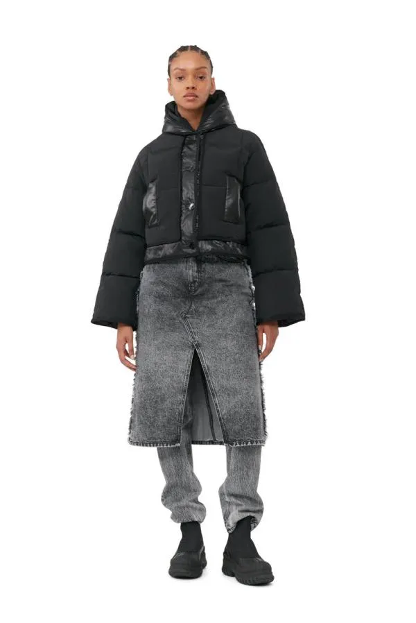 Clothing GANNI Outerwear Black Short Hooded Puffer Jacket Black Clothing GANNI Outerwear Black Short Hooded Puffer Jacket Black