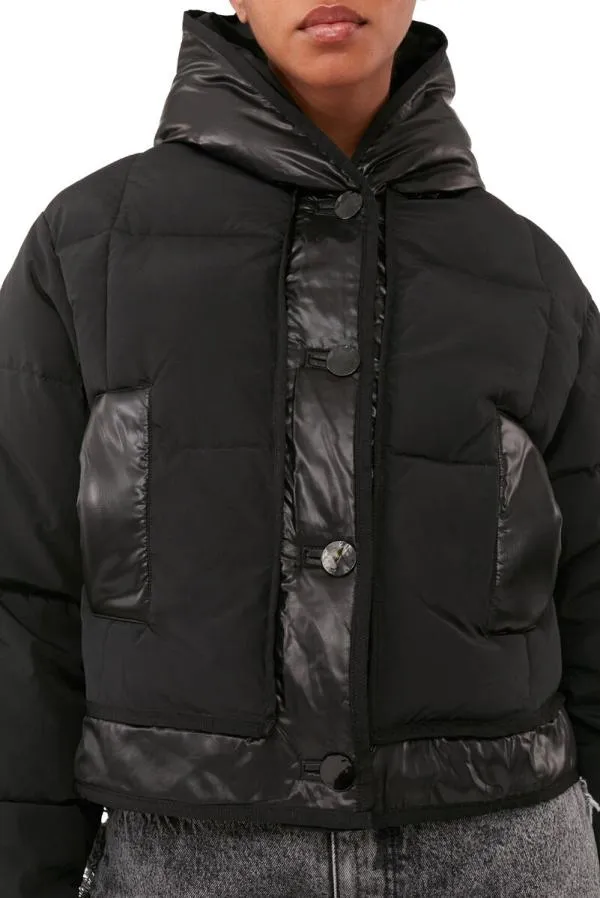 Clothing GANNI Outerwear Black Short Hooded Puffer Jacket Black Clothing GANNI Outerwear Black Short Hooded Puffer Jacket Black