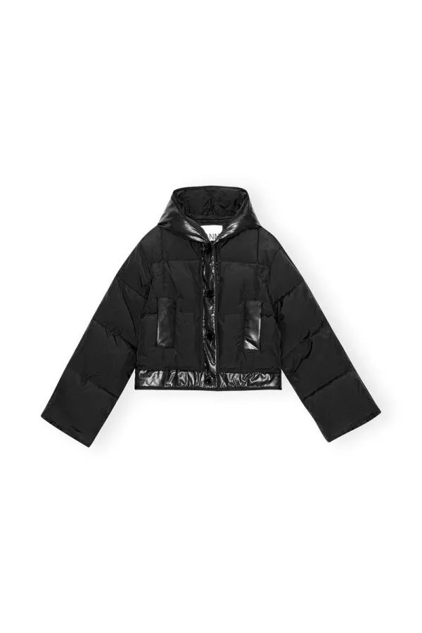 Clothing GANNI Outerwear Black Short Hooded Puffer Jacket Black Clothing GANNI Outerwear Black Short Hooded Puffer Jacket Black