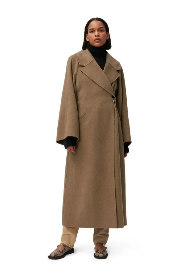Clothing GANNI Outerwear Long Wool Coat Petrified Oak