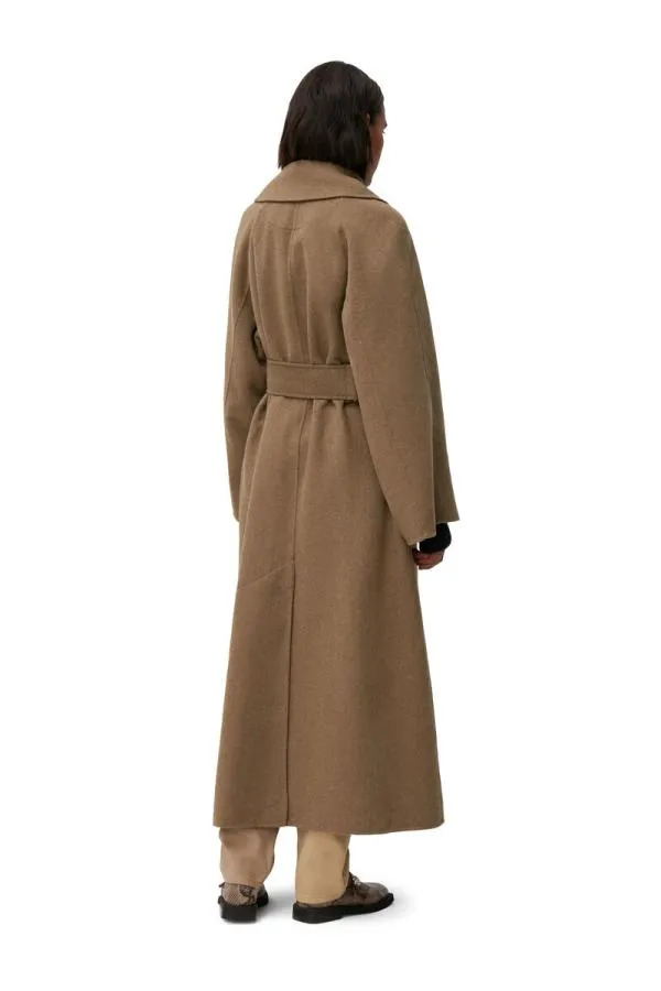 Clothing GANNI Outerwear Long Wool Coat Petrified Oak Clothing GANNI Outerwear Long Wool Coat Petrified Oak