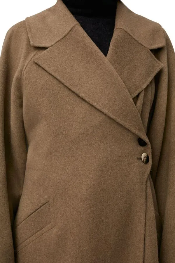 Clothing GANNI Outerwear Long Wool Coat Petrified Oak Clothing GANNI Outerwear Long Wool Coat Petrified Oak