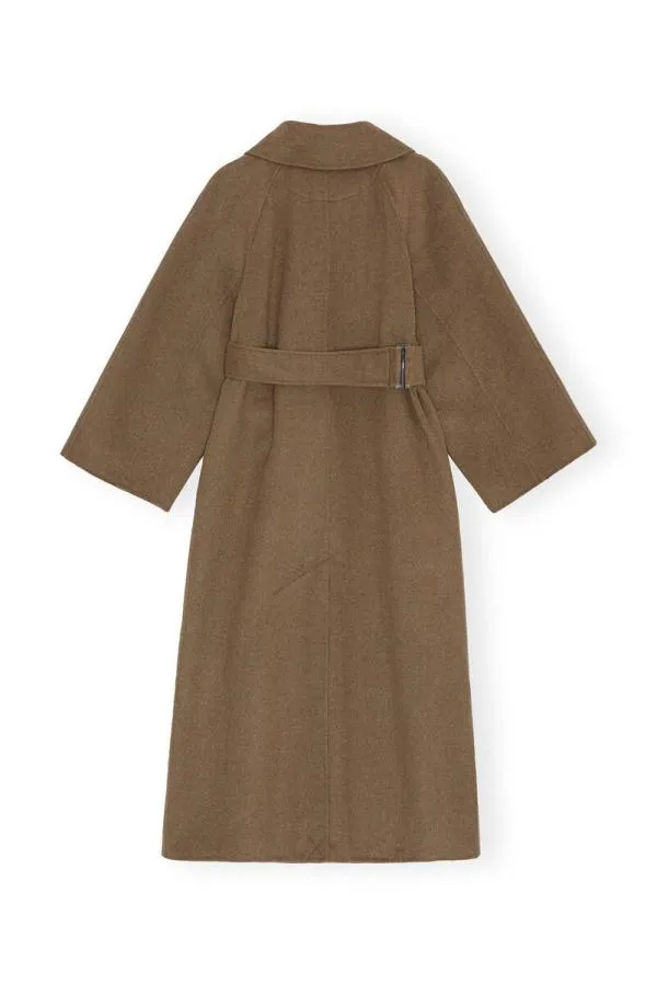 Clothing GANNI Outerwear Long Wool Coat Petrified Oak Clothing GANNI Outerwear Long Wool Coat Petrified Oak