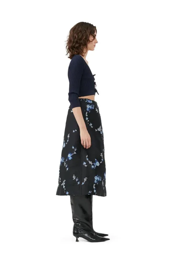Clothing GANNI Skirts 3D Jacquard Elasticated Midi Skirt Black Clothing GANNI Skirts 3D Jacquard Elasticated Midi Skirt Black