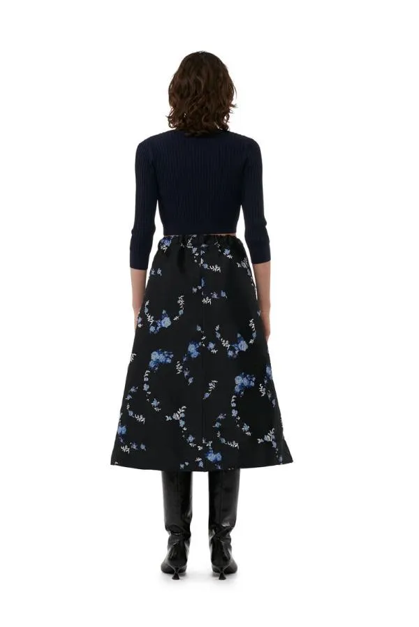 Clothing GANNI Skirts 3D Jacquard Elasticated Midi Skirt Black Clothing GANNI Skirts 3D Jacquard Elasticated Midi Skirt Black