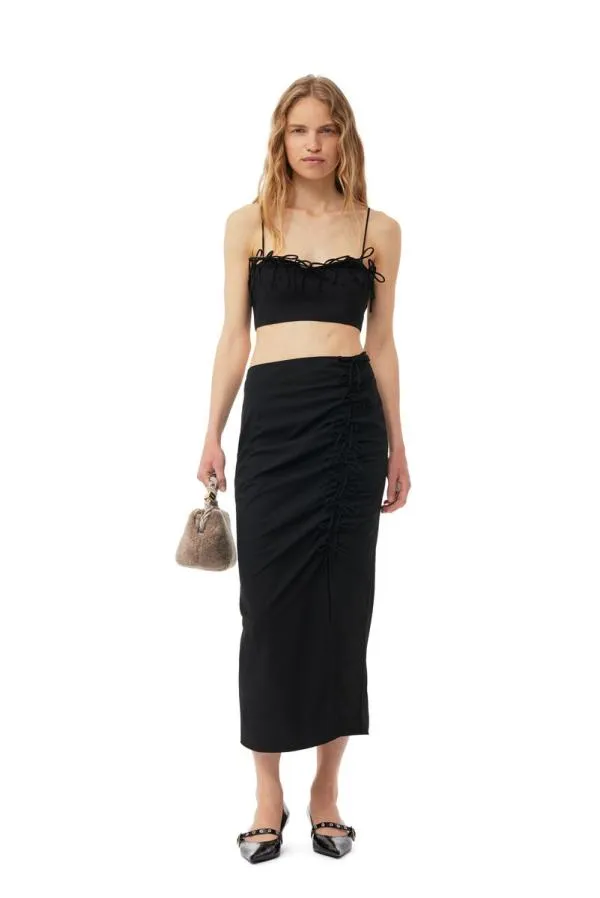 Clothing GANNI Skirts Black Drapey Melange Midi Skirt Black