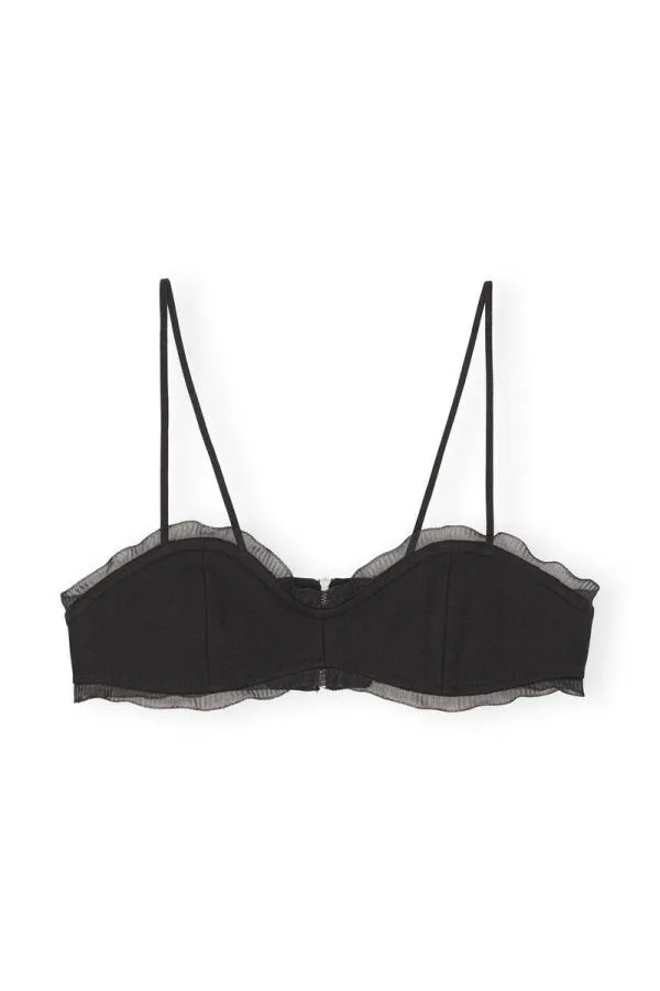 Clothing GANNI Suiting Black Cotton Suiting Strap Top Black