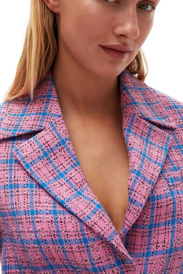 Clothing GANNI Suiting Check Suiting Cropped Blazer Wild Orchid