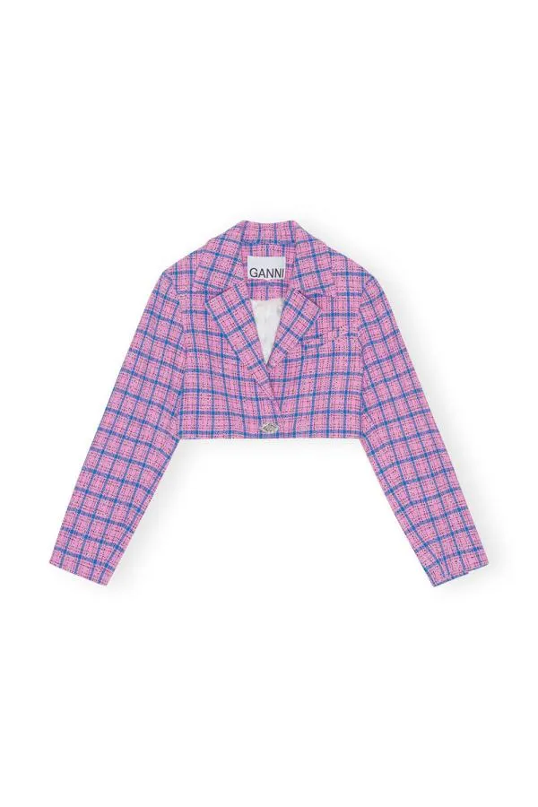 Clothing GANNI Suiting Check Suiting Cropped Blazer Wild Orchid