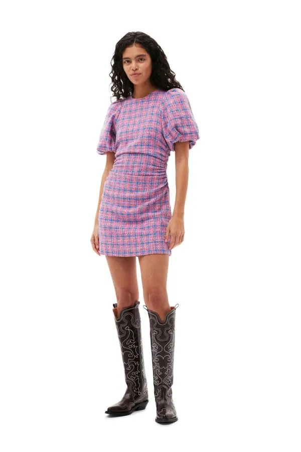 Clothing GANNI Suiting Check Suiting Mini Dress Wild Orchid
