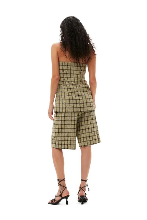 Clothing GANNI Suiting Check Suiting Relaxed Pleated Shorts Tender Shoots