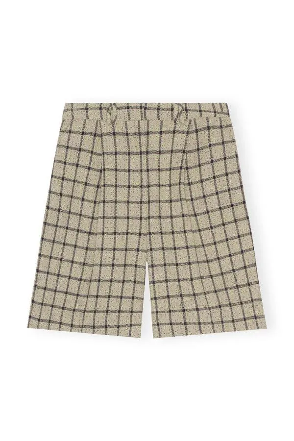 Clothing GANNI Suiting Check Suiting Relaxed Pleated Shorts Tender Shoots