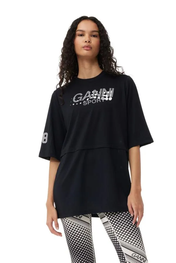 Clothing GANNI TShirts Active Mesh Layered Tshirt Black
