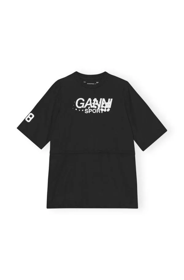 Clothing GANNI TShirts Active Mesh Layered Tshirt Black Clothing GANNI TShirts Active Mesh Layered Tshirt Black