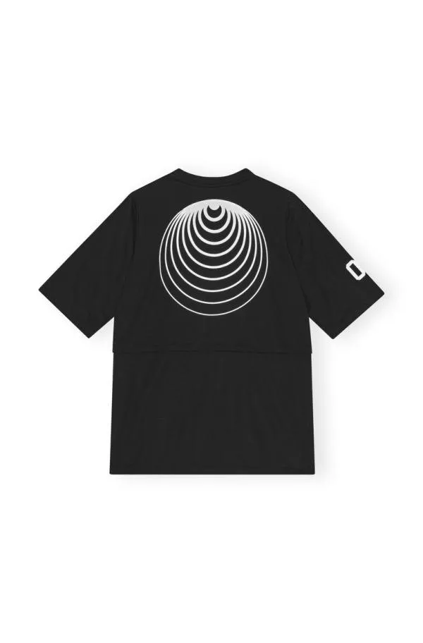 Clothing GANNI TShirts Active Mesh Layered Tshirt Black Clothing GANNI TShirts Active Mesh Layered Tshirt Black