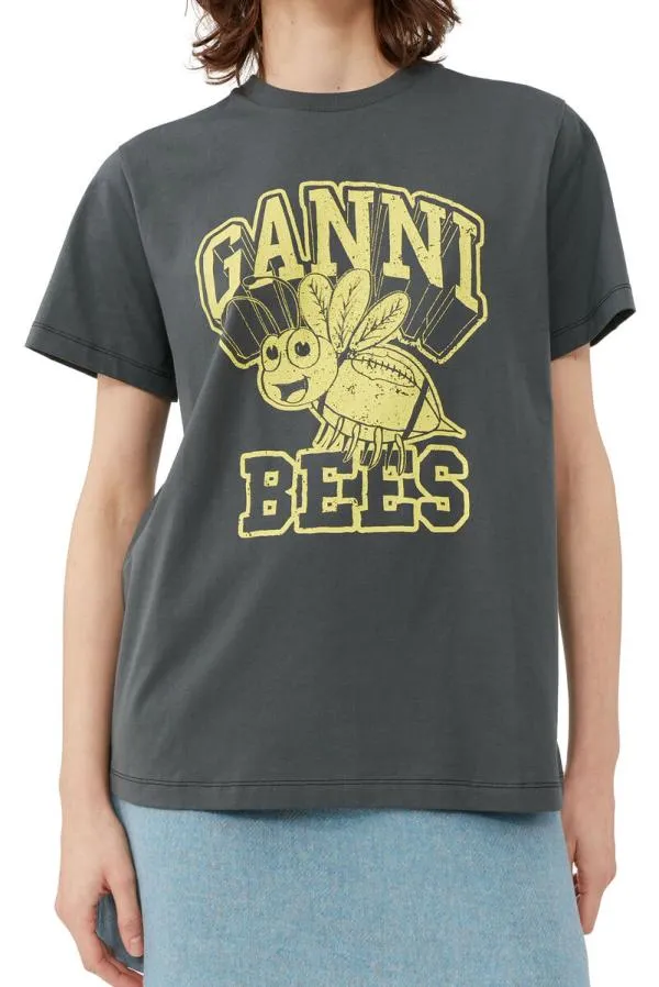 Clothing GANNI TShirts Relaxed Bee Tshirt Volcanic Ash Clothing GANNI TShirts Relaxed Bee Tshirt Volcanic Ash