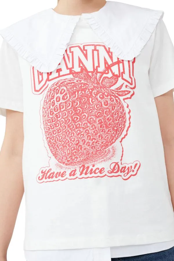 Clothing GANNI TShirts Strawberry Relaxed Tshirt Egret