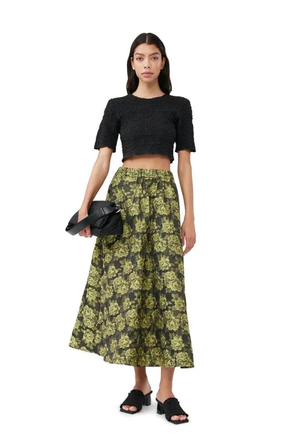 Clothing GANNI Tops Black Cotton Poplin Oneck Cropped Smock Top Black