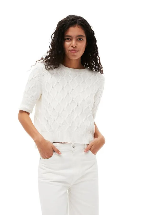 Clothing GANNI Tops Cotton Cable Open Back Top Bright White