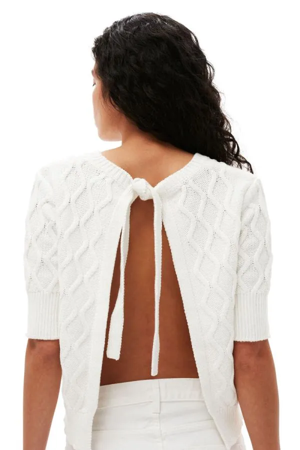 Clothing GANNI Tops Cotton Cable Open Back Top Bright White Clothing GANNI Tops Cotton Cable Open Back Top Bright White