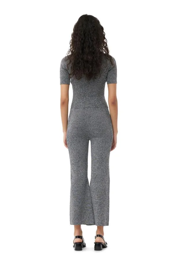 Clothing GANNI Tops Grey Melange Rib Polo Black Clothing GANNI Tops Grey Melange Rib Polo Black