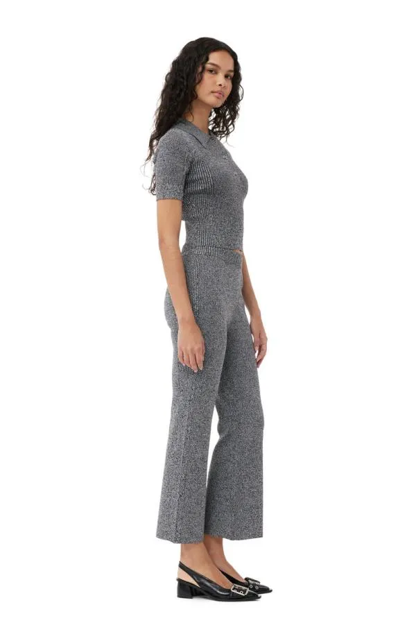 Clothing GANNI Tops Grey Melange Rib Polo Black Clothing GANNI Tops Grey Melange Rib Polo Black