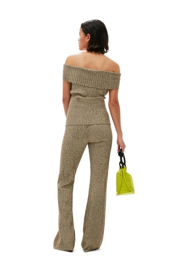 Clothing GANNI Tops Melange Knit Off Shoulder Top Brandy Brown