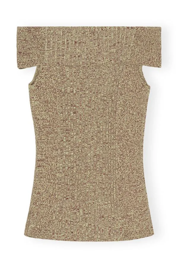 Clothing GANNI Tops Melange Knit Off Shoulder Top Brandy Brown
