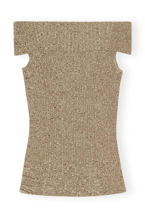 Clothing GANNI Tops Melange Knit Off Shoulder Top Brandy Brown